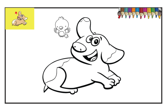 Coloring Book Page Animals Dog and Bird